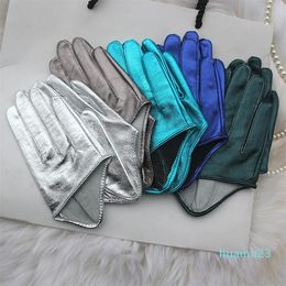 Five Fingers Gloves Men's Half Palm Gloves Real Leather Colour Patent Leather Glove Fashion Stage Men's Motorcycle Gloves Sheepskin Customization