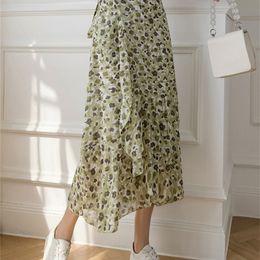 Skirts REALEFT Summer Women's Elegant French Ruffled Fishtail A-line High Waist Adjustable Flower Skirt 230410