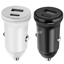 Mini High Speed 2.4A 12W Dual Ports USB C Car Charger Auto Power Type c Power Adapters For Iphone 11 12 13 14 15 Pro max Samsung Xiaomi Android M1 pc With Box