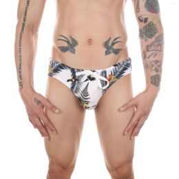 Underpants Men's Sexy Polyamide Print Briefs With A Sponge Cup Lace-up Bathing Suit