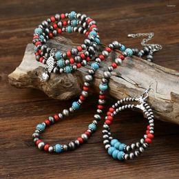 Necklace Earrings Set Meetvii Ethnic Style Beaded Women's Vintage Multi Layered Turquoises Stone Bracelet Gift