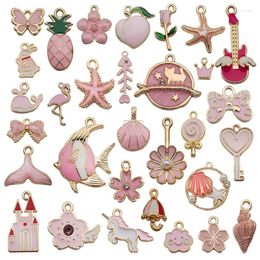Charms 31Pcs/Lot 7 Colour Enamel Ocean Flower Animal Pentagram Alloy Small Pendant For Jewellery Making DIY Bracelet Earrings Necklace H