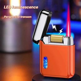 Lighters Outdoor Windproof Red Flame Metal Inflatable Lighter Creative Roller Ignition Charging Portable Cigarette Men's Gift