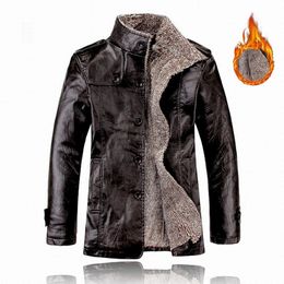 Men's Jackets Retro Winter Men's Faux Leather Rider Coat Jacket Warm Fur Lined Trench Outwear Streetwear Thicken Brand Biker Jackets Clothing 231110