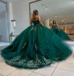 قبالة الأخضر كرات الكتف ثوب منتفخ 16 اللباس ثياب quinceanera من الدانتيل الظهر 15 سنة العباءات المسائية BC14539 2023 ES S