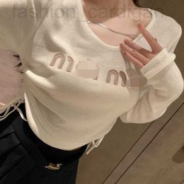 Women's T-Shirt designer M 23s Early Autumn Letter Hot Rolled Diamond Drawstring Waist Sweater Long Sleeve Top Short Versatile Base High Grade Feel BB7L