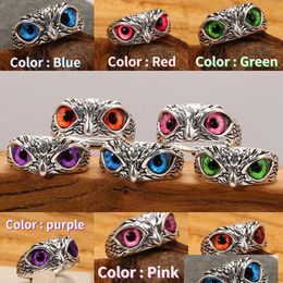 Cluster Rings 50Pcs/Lot Charm Vintage Cute Men And Women Simple Design Owl Ring Sier Colour Engagement Jewellery Gifts D Dhgarden Dhxgu