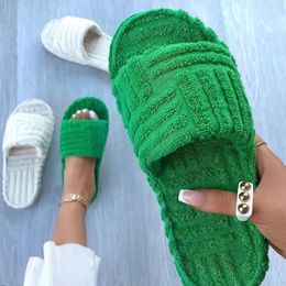 Slippers 2024 women Luxury brand one-word thick-soled warm furry women's shoes embossed cotton drag outdoor all-match casual slippers 231109