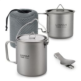 Camp Kitchen Lixada Pot Camping Water Cup Mug Lightweight 750ml 350ml Spork Outdoor Tableware 231109