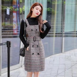 Work Dresses High Quality Fall Winter Women Sweater Overalls Dress Sets Casual Knitted Tops Plaid Woollen 2 Piece Outfits Female