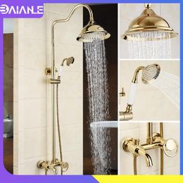 Bathroom Shower Sets Faucets Gold Brass Bathtub Faucet Wall Mounted Hand Held Head Rainfall Spout