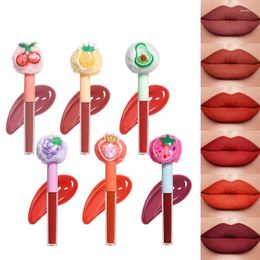 Lip Gloss 6 Colours Fruit Lint Head Velvet Matte Liquid Lipstick Long Lasting Non-stick Cup Tint Glaze Waterproof Maquiagem