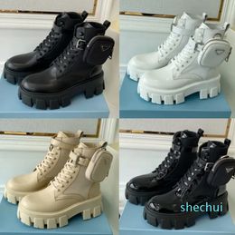 Men Women Boots Monolith Shiny Detachable Nylon Pouch Combat Shoes Nylon Hailf Outdoor Thick Bottom Mid-length Boot