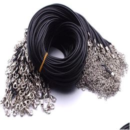 Strands Strings Black Leather Cord Rope 1.5Mm Strands Wire For Diy Pendant Necklace Gift With Lobster Clasp Link Chain Char Dhgarden Dho8D