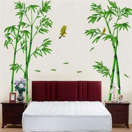 Wall Stickers 2 pieces/set of large green bamboo forest wall stickers for bedroom TV sofa background 165 * 295cm home decoration vinyl DIY mural art stickers 230410