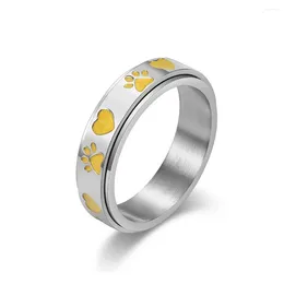 Cluster Rings 6mm Stainless Steel Enamel Heart & Print Spinner Ring For Women Men Size 5-10