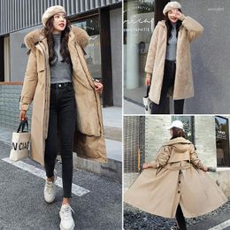 Women's Down Reversible Jacket Winter Coat Women Double-sided Fashion Ladies Long Cotton Coats With Fur-Collar Hooded Parka Female Clothes