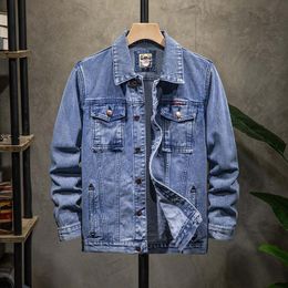 Fashion plus fleece thickened light blue denim coat men 2023 spring and autumn new large size top Korean version of the trend coat middle-aged island jacket