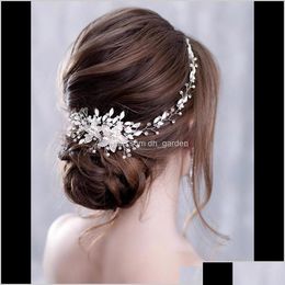 Hair Jewellery Sier Colour Crystal Pearl Bridal Headband Tiara Vine Headpiece Decorative Women Accessories Sqril Drop Delivery Dhnrj