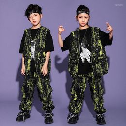 Stage Wear Children Hip Hop Dance Clothing For Kids Loose Vest Hiphop Pants Suit Boys Girls Jazz Performance Street DQS7169