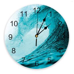 Wall Clocks Cyan Waves Seascape 3D Clock Modern Design Living Room Decoration Kitchen Art Watch Home Decor