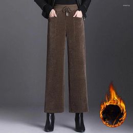 Women's Pants 2024 Women Autumn Winter Plus Velvet Wide-leg Female High Waist Straight Ladies Loose Thick Warm Trousers O629