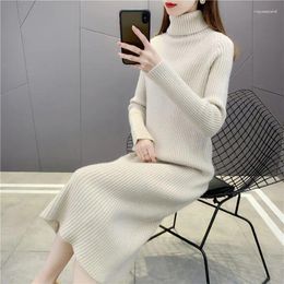 Casual Dresses Autumn Winter Long Knitted Sweater Dress With Loose Turtleneck Basic Playa Women Elegant Women's Clothes Evening Maxi