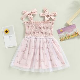 Girl Dresses Summer Toddler Clothes Baby Girls Dress Sleeveless Bow Tie Strap Shamrock/Floral Print Tulle Children's Clothing