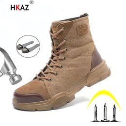 Safety Shoes HKAZ Combat Boot Men Women Boots Work Boots Anti-smashing Steel Toe Cap Hiking Shoes Indestructible Safety Shoes Work Shoes F611 231110