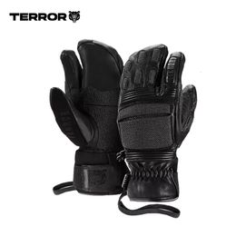 Ski Gloves Men s Terror Competitor Leather Palm TERROR Snowboard Are Thickened Waterproof Three fingered Cycling 231109