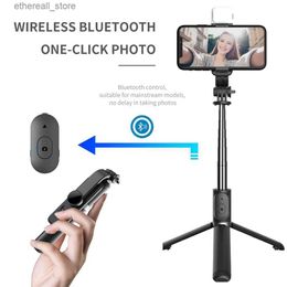 Selfie Monopods Mini Foldable Wireless Bluetooth Selfie Stick Tripod with Remote Shutter Fill Light Mini Trepied Gathering Travel Q231110