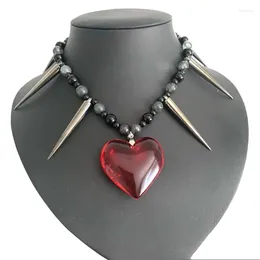 Pendant Necklaces Beaded Clavicle Chains Heart Neckchain Personalize Rivet Beads Necklace For Female Gothic Clothing Jewelry Drop