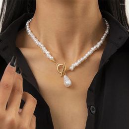 Choker Lacteo Bohemian Teardrop-Shaped Imitation Pearls Pendant Necklace For Women Hip Hop Beaded Chain Jewelry Gifts