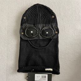 2024 black Two lens logo company windbreak hood beanies outdoor cotton knitted men mask casual male skull caps hats black grey