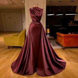 Mermaid Burgundy Evening Dresses Dubai Party Prom Dresses Satin Evening Gowns Celebrity Dress Arabic Aso Ebi