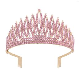 Hair Clips Bridal Crown Headwear Wedding Birthday Headdress Pink Rhinestones Retro Luxury Accessories For Female