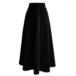 Skirts Autumn Winter Vintage Velvet Umbrella Women's Midi High Waist Back Zipper A-Line Female 2023