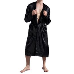 Men's Sleepwear Smooth Long Sleeve Sexy Thin Robe Fashion Cardigan Loose Autumn Solid Color Comfortable And Breathable BathrobeMen
