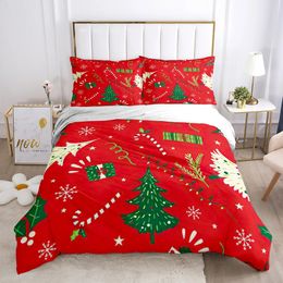 Bedding sets Red Christmas Bedding Set Luxury Cartoon Duvet Cover and Pillowcase Set Kids Bed Comforters Twin Full Queen Size Bed Set 231109