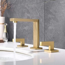 Bathroom Sink Faucets Gold/Black/Chrome Faucet 3 Hole Two Handle Widespread Lavatory Deck Mount Basin Mixer Tap