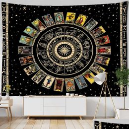 Tapestries Mandala Tarot Tapestry Wall Hanging Zodiac Star Plate Sun And Moon Psychedelic Witchcraft Hippie Home Decor T230217 Drop Dhqee