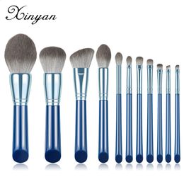 Makeup Brushes XINYAN 11pcs Blue Makeup Brushes Set Eyeshadow Powder Wood Handle Concealer Cosmetics Eyebrow Beauty 231102