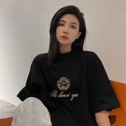 2023 New designer womens t shirt high-end High Edition Summer Family Valentine's Day Exclusive Cupid Gold Embroidery Sleeve T-Shirt