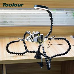 Magnifying Glasses Toolour Table Clamp Soldering Helping Hand Third Hand Tool Soldering Station USB 3X Illuminated Magnifier Welding Repair Tool 230410