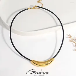 Chains Greatera Stainless Steel Curved Tube Pendant Leather Rope Chain Choker Neckalces For Women Gold Plated Neckalce Jewellery 2023
