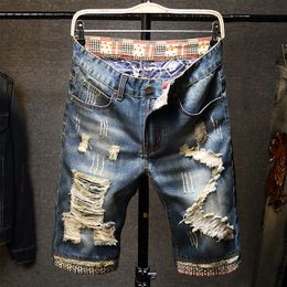 Men's Shorts Summer Ripped Short Jeans Streetwear Big Hole Fashion Vintage Blue Slim Denim Brand Clothes 230410