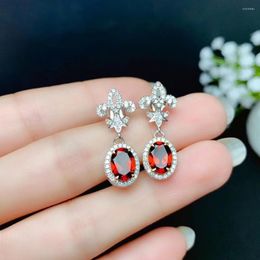 Stud Earrings Arrival Real Natural Garnet Gemstone S925 Silver Women Fashion Year Gift