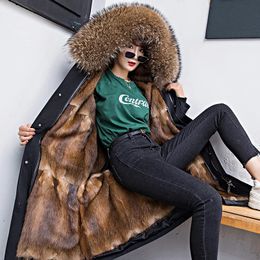 Women's Fur Faux Fur Real Mink Fur Coat Super Large Raccoon Fur Collar Hooded Women Parka 100 Natural Mink Fur Jacket Thick Warm Fashion Detachable 231110