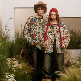 Men's Jackets Japanese Vintage Colourful Flower Graffiti Print Streetwear Oversized Lapel Single Breasted Jacket Coat Men Women