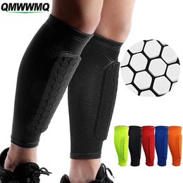 Arm Leg Warmers QMWWMQ 1Pcs Football Shin Guard Socks Sleeves with Foam Calf Compression Sleeve Honeycomb Pads Sports Legging Soccer Equipment 231109